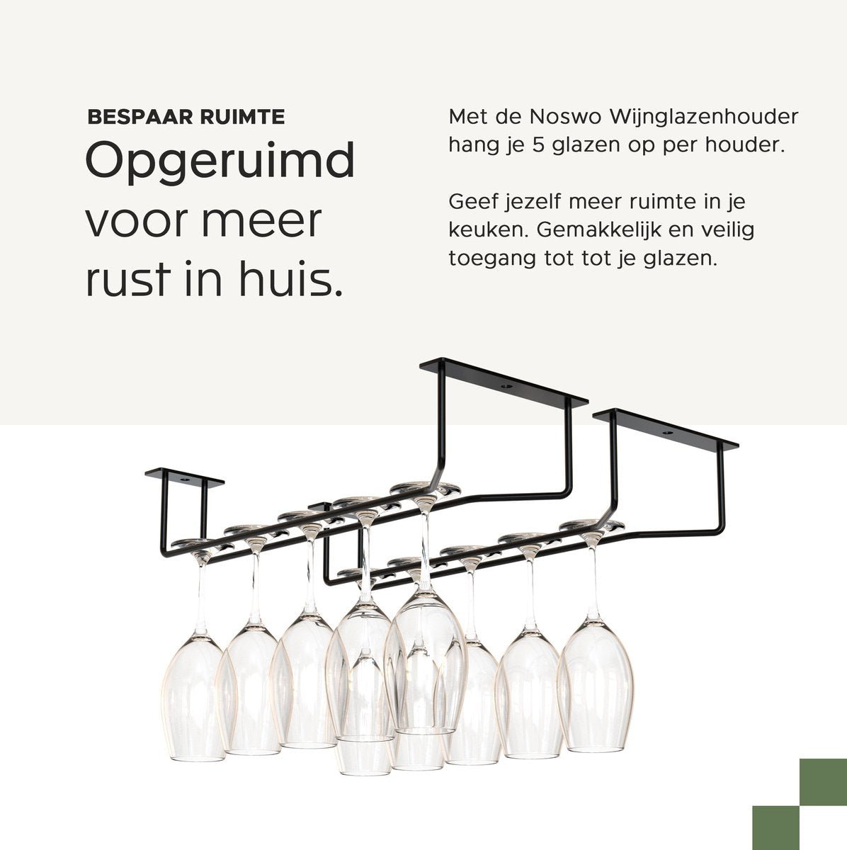 Ophangrek voor Wijnglazen – 2 Rijen – Zwart