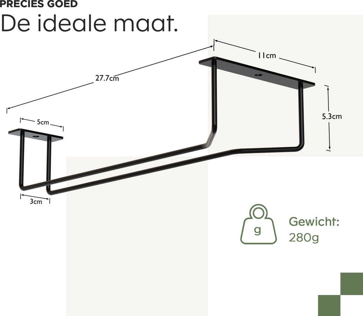 Ophangrek voor Wijnglazen – 2 Rijen – Zwart