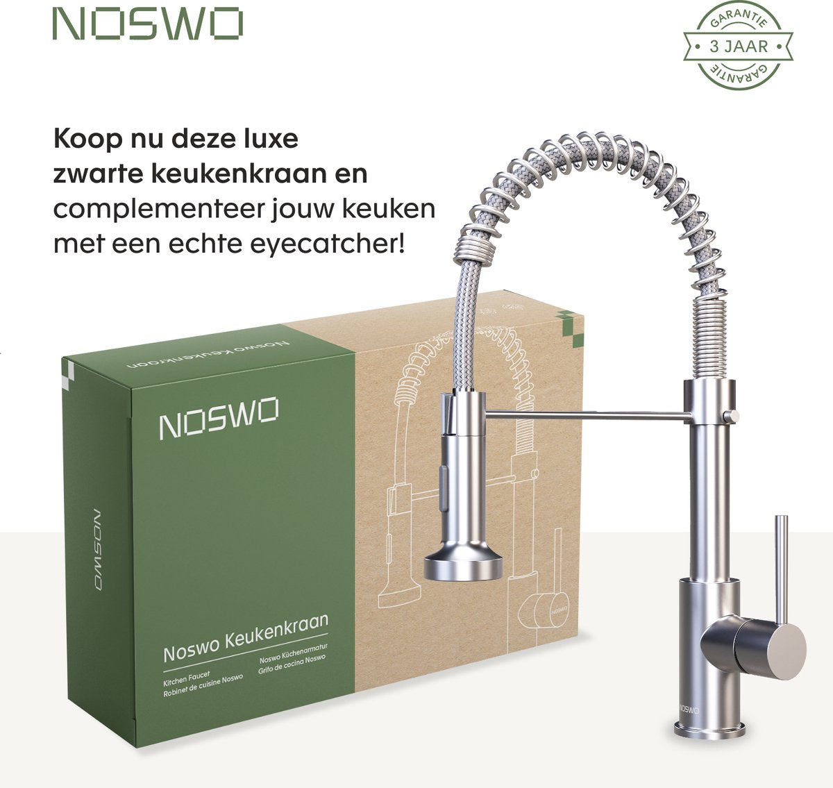 Chromen Keukenkraan met Uittrekbare Handdouche – Flexibele Slang
