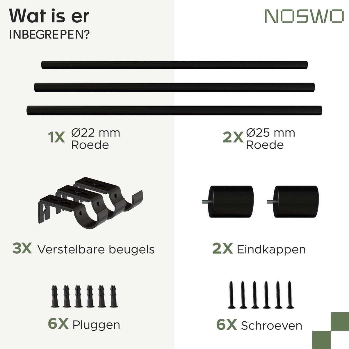 Uitschuifbare Gordijnroede – 143–213 cm – Zwart