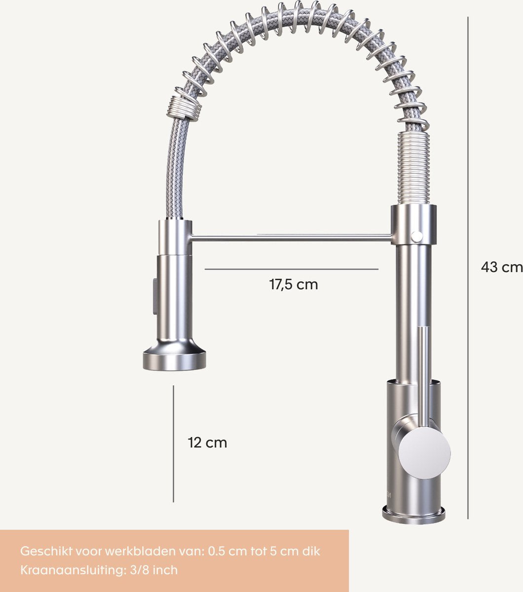 Flexibele Keukenkraan Verlenging 20 Cm - 360° Draaibare Handdouche Van Roestvrij Staal