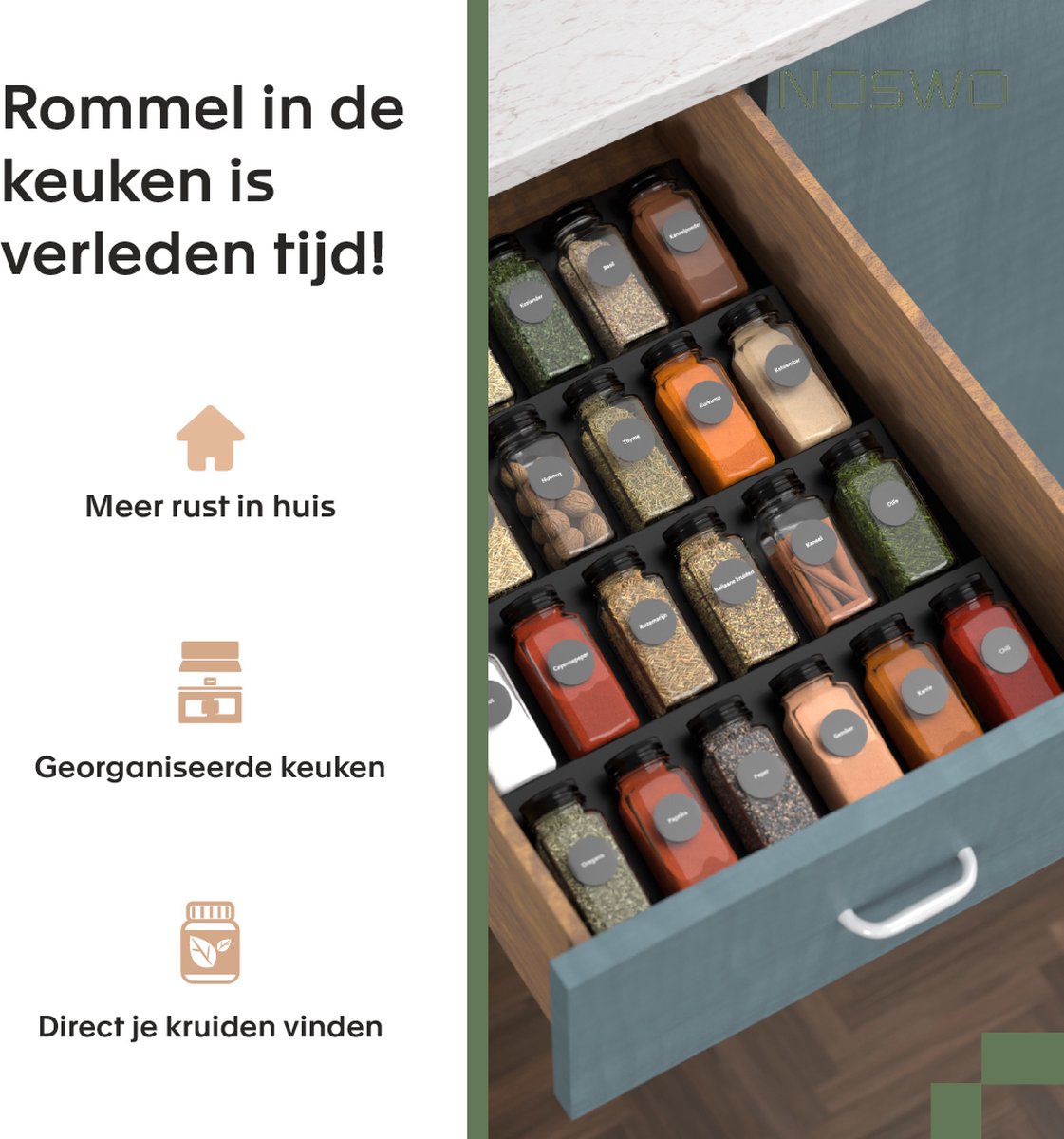 Kruidenrek Lade 4-Laags – 28 RVS Potjes – Keuken Organizer