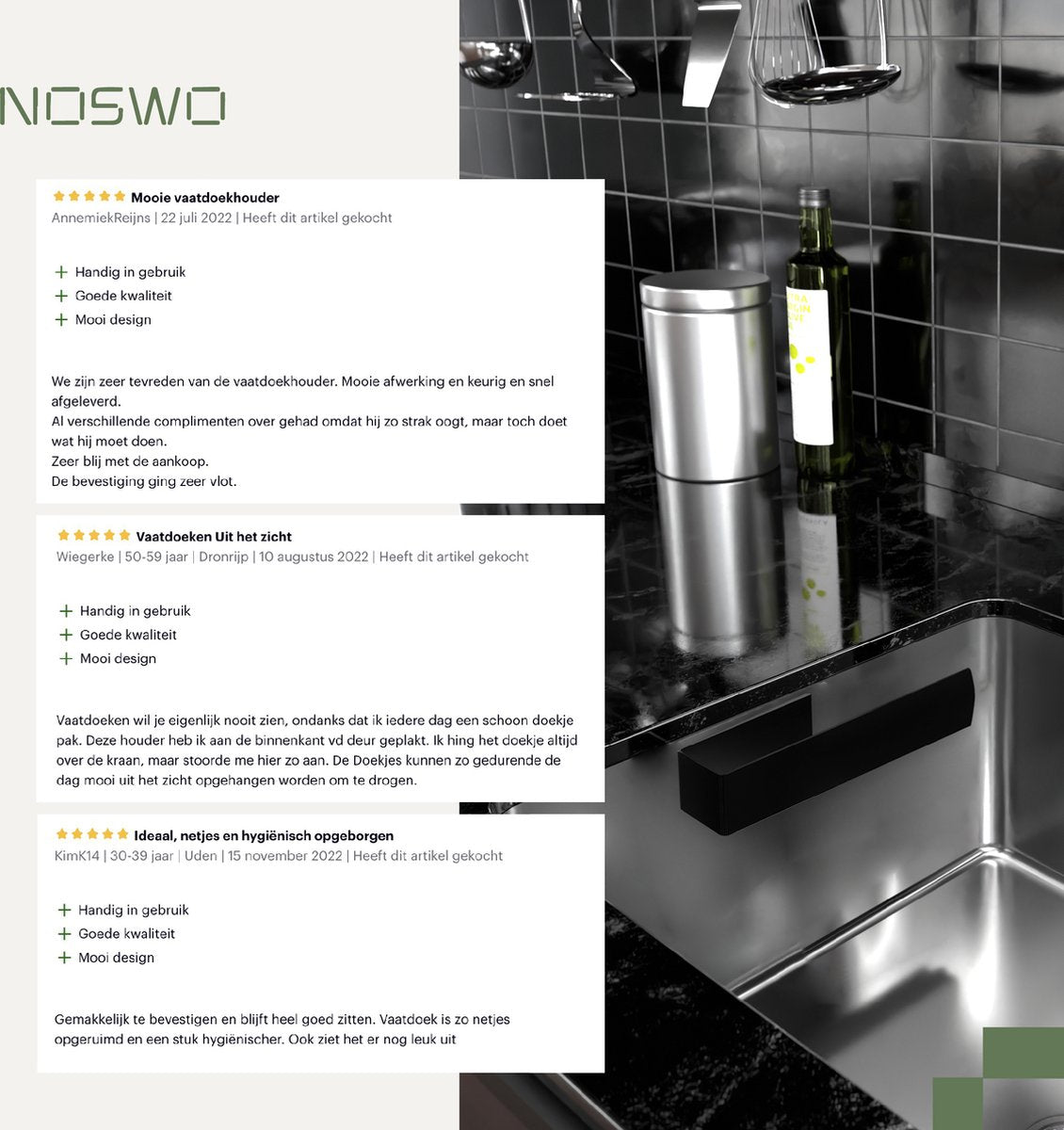 Vaatdoekhouder RVS Zwart – Zelfklevend – Keuken Organizer