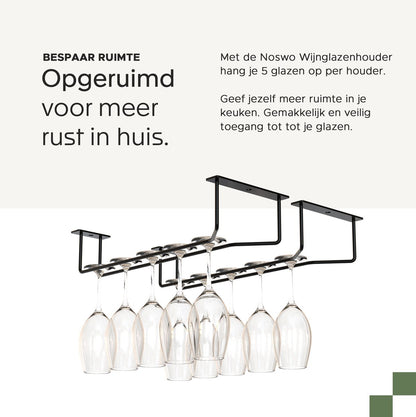 Ophangrek voor Wijnglazen – 2 Rijen – Zwart