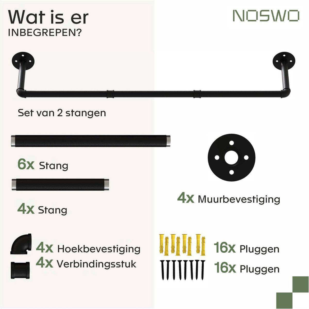 Wandmontage Kledingstang – 2-Laags – Industrieel Zwart