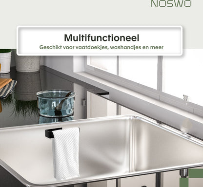 Vaatdoekhouder RVS Zwart – Zelfklevend – Keuken Organizer