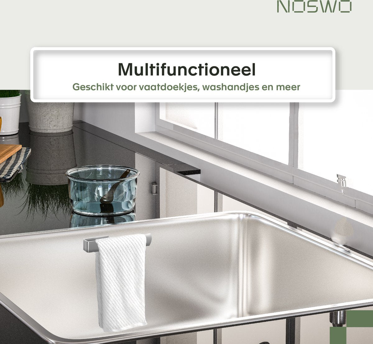 Vaatdoekhouder RVS Zilver – Zelfklevend – Keuken Organizer