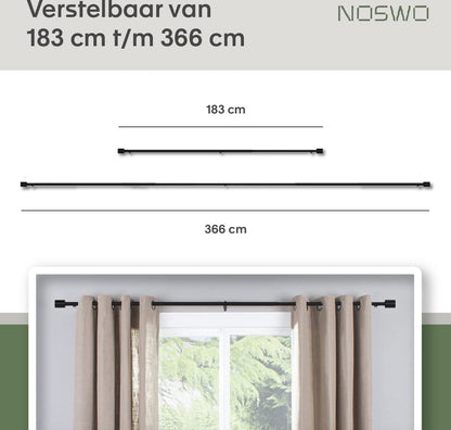 Uitschuifbare Gordijnroede 183–366 cm – Zwart Metaal