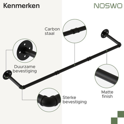 Wand Kledingstang – 80 cm – Industrieel Zwart