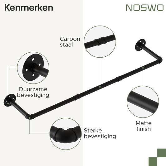 Wandmontage Kledingstang – 2-Laags – Industrieel Zwart