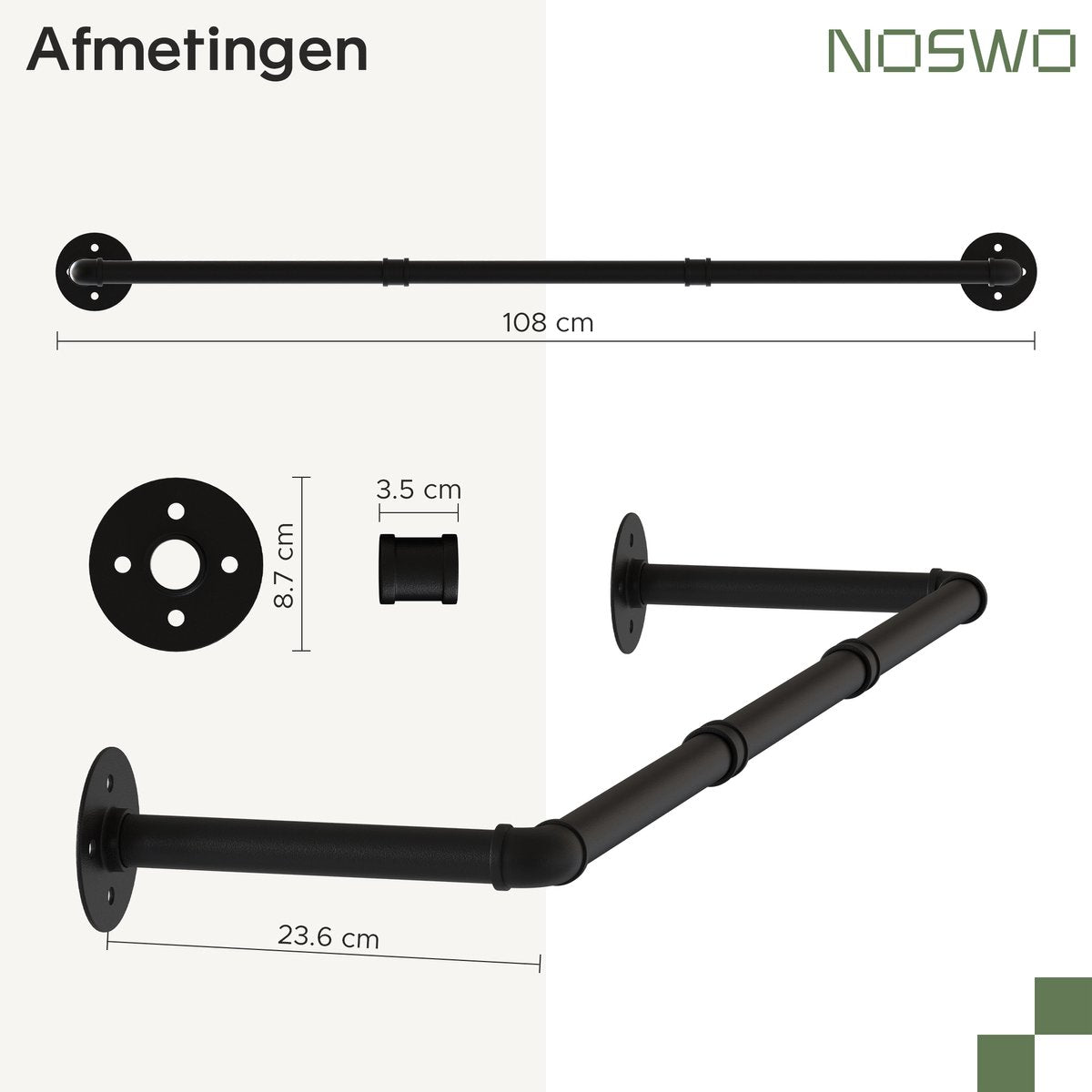 Wandmontage Kledingstang – 2-Laags – Industrieel Zwart