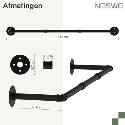 Wandmontage Kledingstang – 2-Laags – Industrieel Zwart