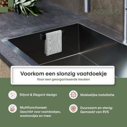 Vaatdoekhouder RVS Zwart – Zelfklevend – Keuken Organizer