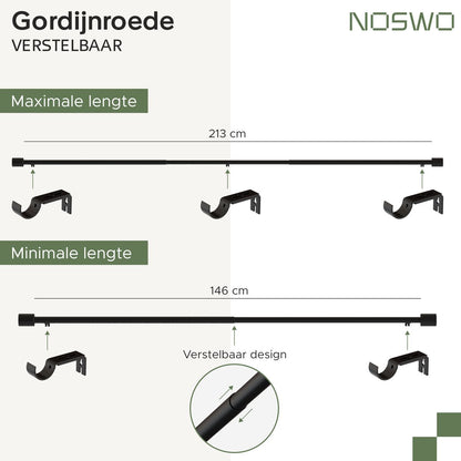 Uitschuifbare Gordijnroede – 143–213 cm – Zwart