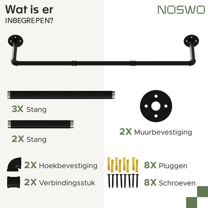 Wand Kledingstang – 80 cm – Industrieel Zwart