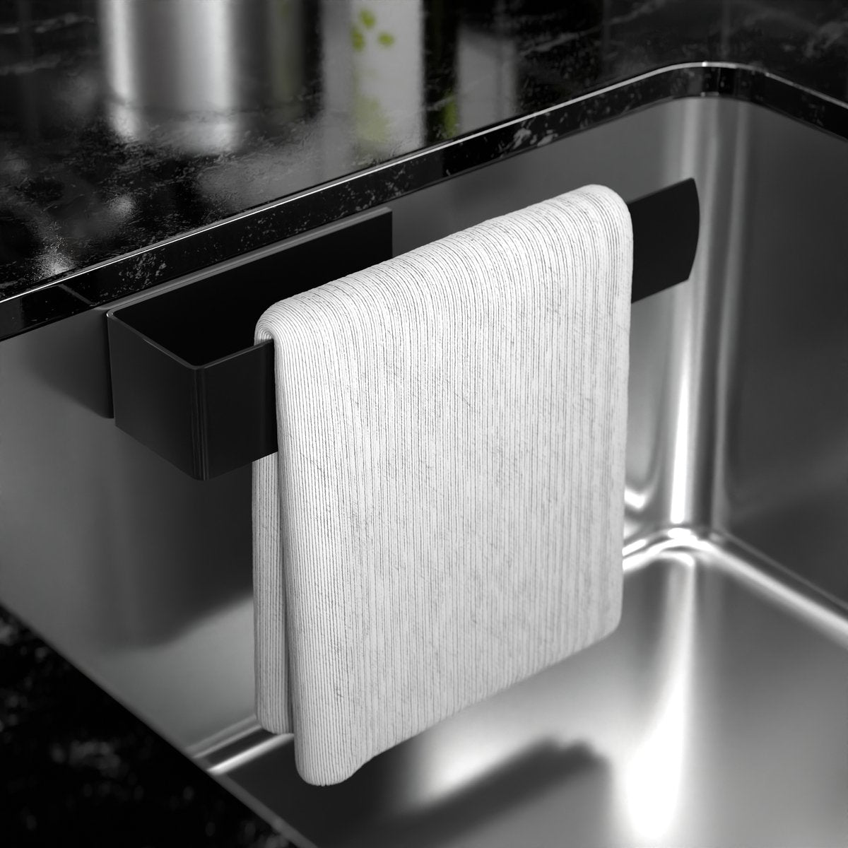 Vaatdoekhouder RVS Zwart – Zelfklevend – Keuken Organizer