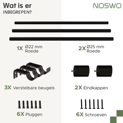 Uitschuifbare Gordijnroede – 143–213 cm – Zwart