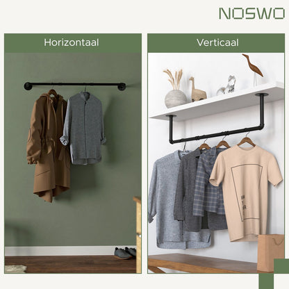 Wand Kledingstang – 80 cm – Industrieel Zwart