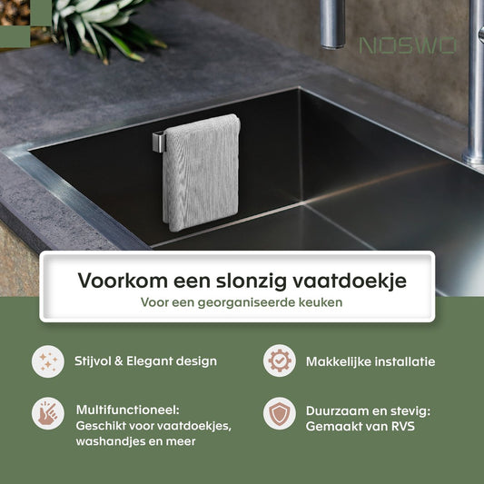 Vaatdoekhouder RVS Zilver – Zelfklevend – Keuken Organizer