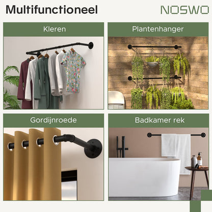 Wandmontage Kledingstang – 2-Laags – Industrieel Zwart