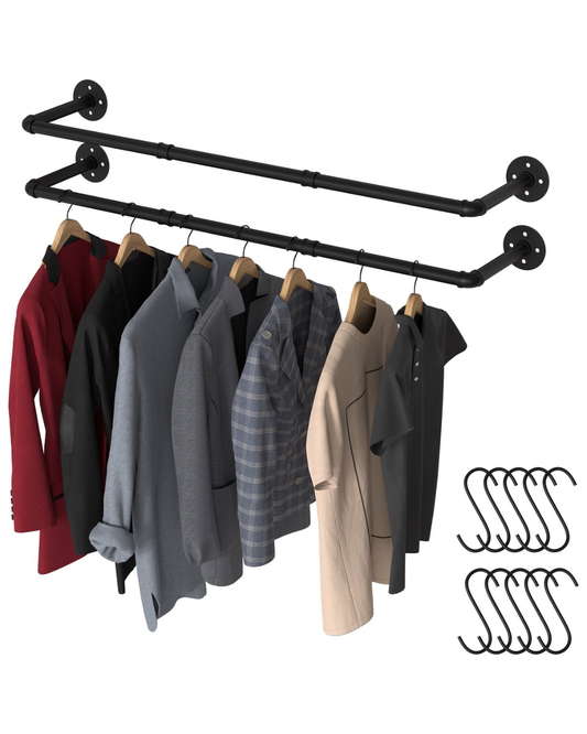 Wandmontage Kledingstang – 2-Laags – Industrieel Zwart